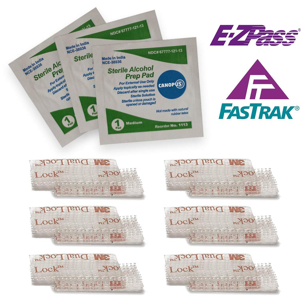 EZ Pass Toll Pass Mounting Kit - 3M Fastener Tape - 2 Locking Sets of Peel-and-Stick Strips with Alcohol Pad, Size: 1.5 x 1